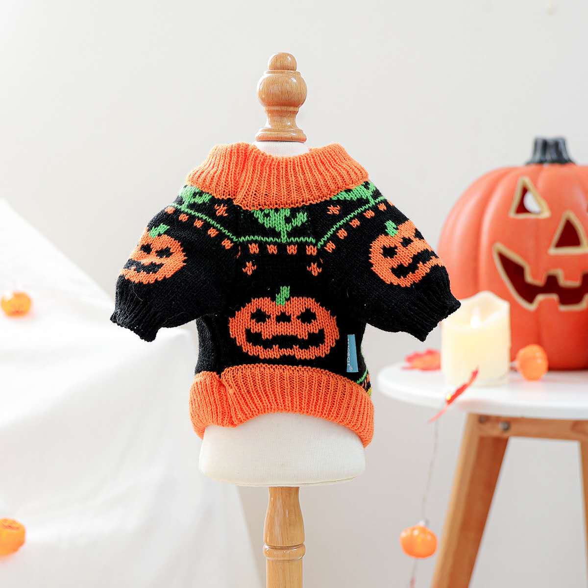 Halloween Spooky Pumpkin Knit Dog Sweater image 20260929141357 9 167